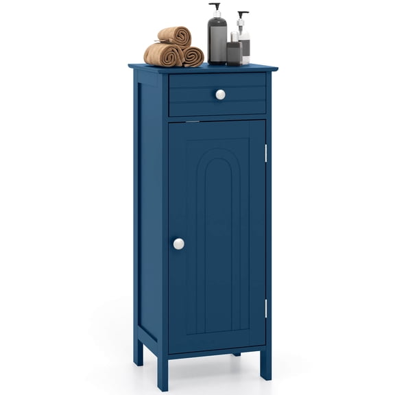 Costway Bathroom Floor Cabinet Storage Organizer Free-Standing with Drawer Gray Blue