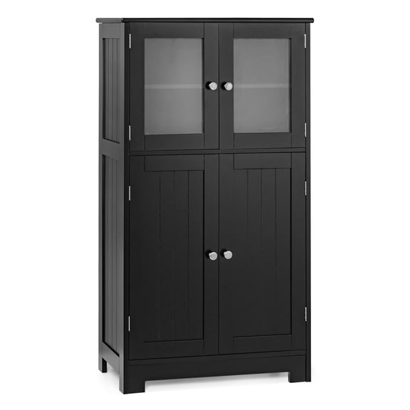 Costway Bathroom Floor Storage Cabinet Kitchen Cupboard w/Doors&Adjustable Shelf Black