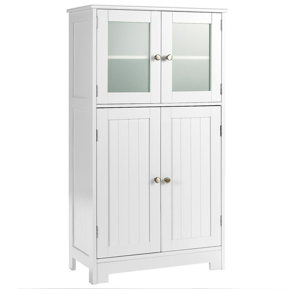 Costway Bathroom Floor Storage Cabinet Kitchen Cupboard w/Doors&Adjustable Shelf White