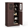thumbnail image 1 of Costway Bathroom Storage Cabinet Linen Storage Cabinet with Doors and Adjustable Shelves Brown, 1 of 7