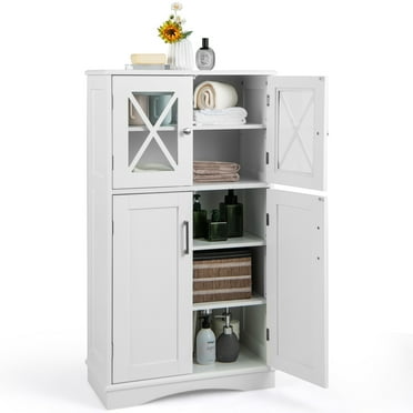 Costway Bathroom Storage Cabinet Linen Storage Cabinet with Doors and Adjustable Shelves White