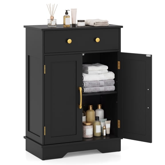 Costway Bathroom Storage Cabinet, Sideboard Buffet Storage Cabinet with 2 Doors & Drawer Black + Gold