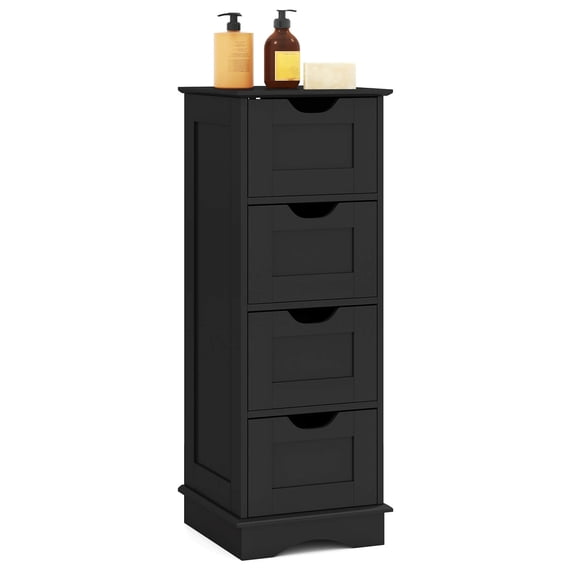Costway Bathroom Storage Cabinet with 4 Drawers Cut-out Handles Anti-toppling Device Black