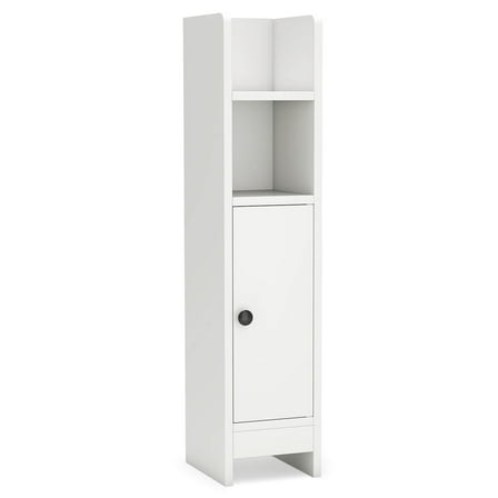 Costway Bathroom Storage Cabinet with Adjustable Shelf 1 Door & 2 Open Shelves Living Room White