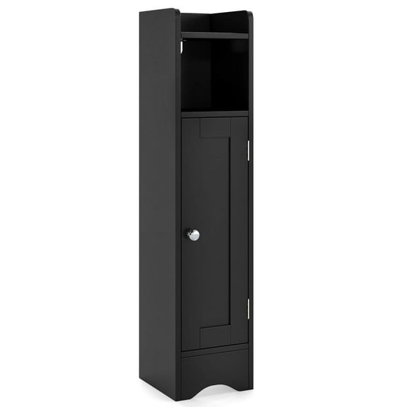 Costway Bathroom Storage Cabinet with Door Toilet Paper Holder Stand for Small Spaces Black