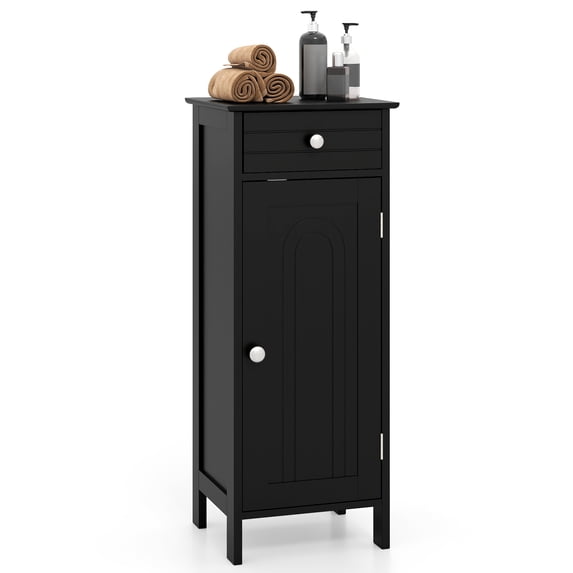 Costway Bathroom Storage Floor Cabinet Organizer Free-Standing w/ Drawer Black