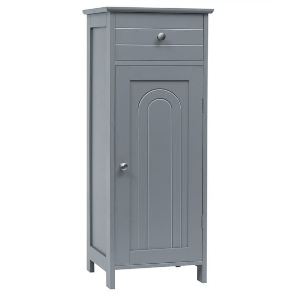 Costway Bathroom Storage Floor Cabinet Organizer Free-Standing w/ Drawer Grey