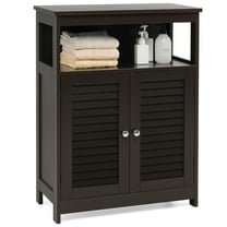 Costway Bathroom Storage Wood Floor Cabinet with Double Shutter Door Coffee