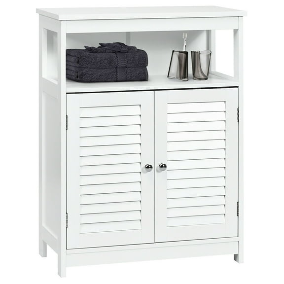 Costway Bathroom Storage Wood Floor Cabinet with Double Shutter Door White