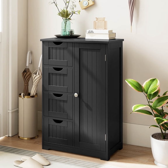 Costway 4 Drawer Freestanding Bathroom Floor Cabinet Adjustable Storage Cupboard Black