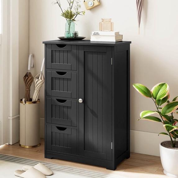 Costway 4 Drawer Freestanding Bathroom Floor Cabinet Adjustable Storage Cupboard Black