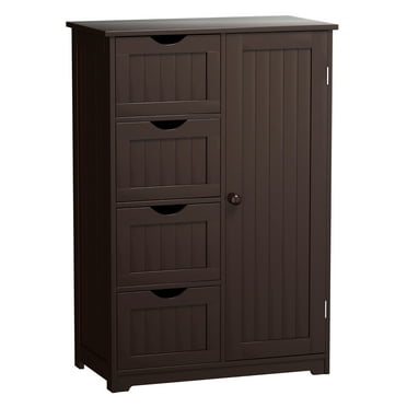 Costway Bathroom Storage Wooden 4 Drawer Cabinet Cupboard 2 Shelves Free Standing Brown