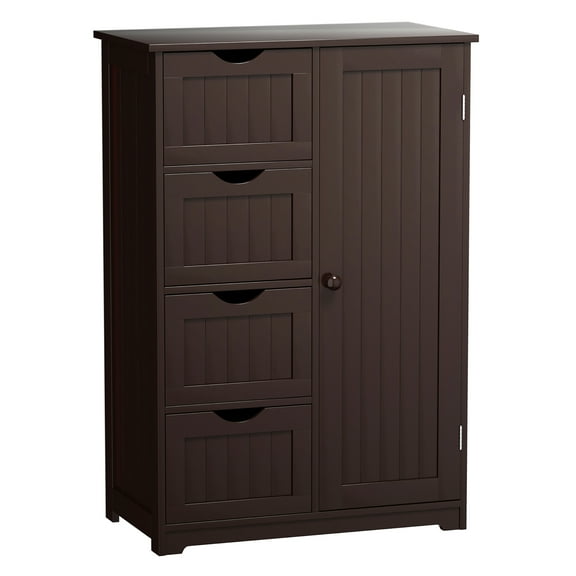 Costway Bathroom Storage Wooden 4 Drawer Cabinet Cupboard 2 Shelves Free Standing Brown