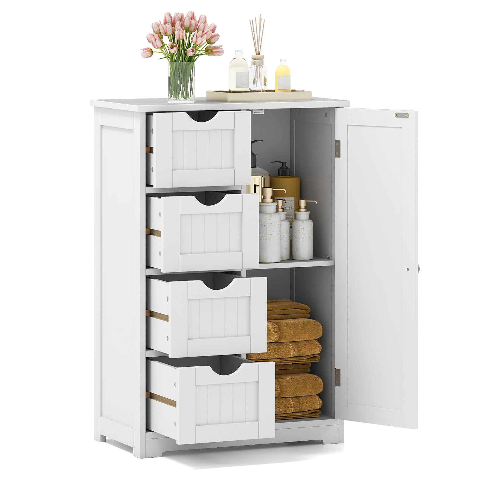 Bathroom Storage Wooden 4 Drawer Cabinet Cupboard 2 Shelves Free