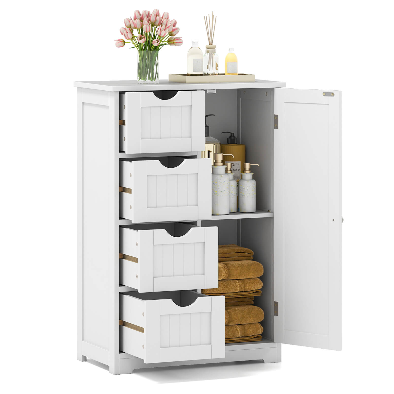 Costway Bathroom Storage Wooden 4 Drawer Cabinet Cupboard 2 Shelves Free Standing White: A Straightforward Review
