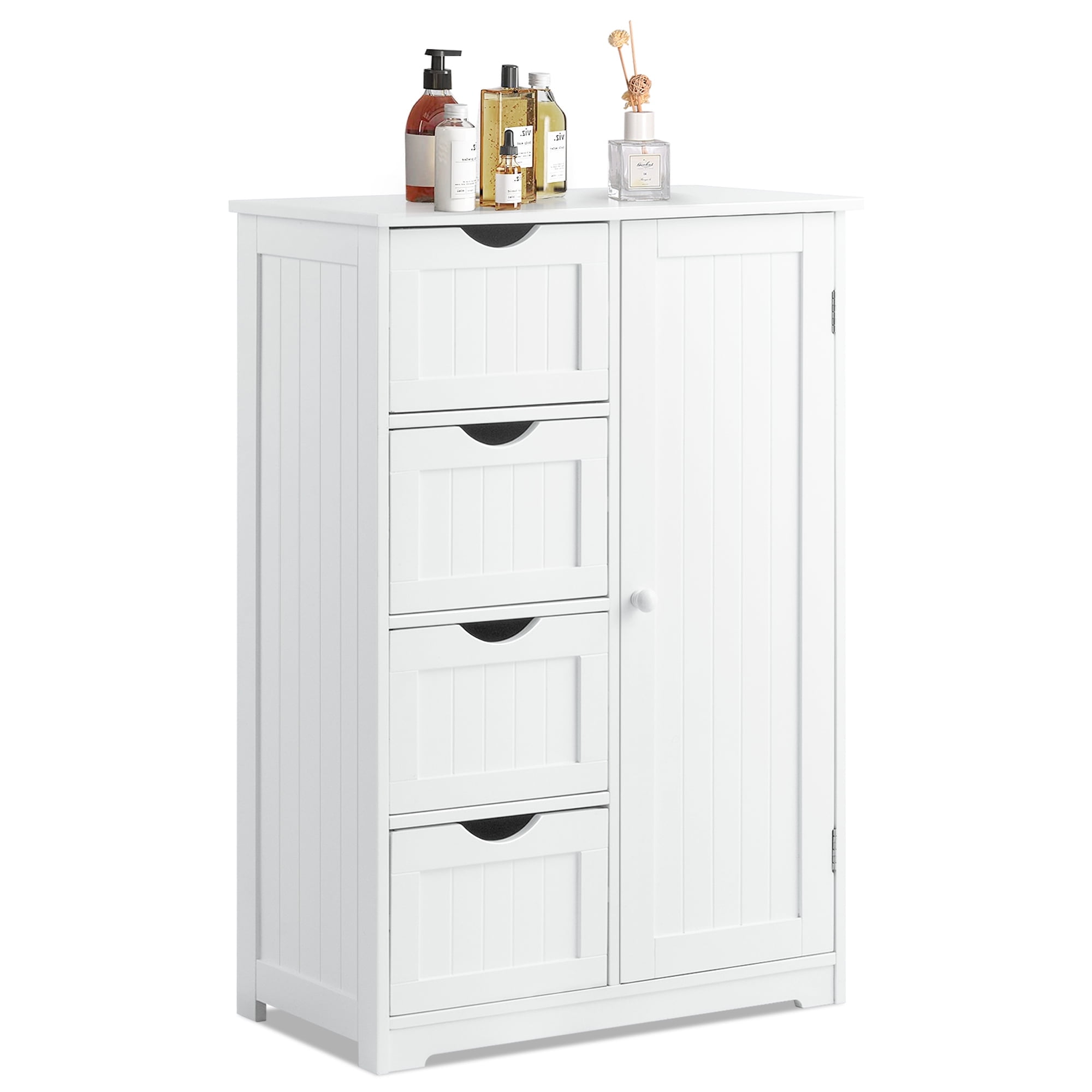 White MDF Bathroom Cabinet with Adjustable Shelving and Drawers