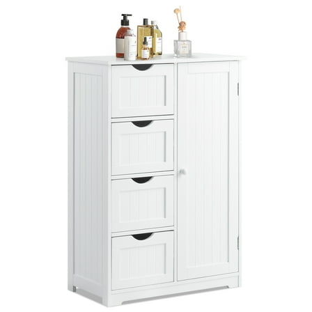 Costway Wooden 4 Drawer Bathroom Cabinet Storage Cupboard 2 Shelves Free Standing White