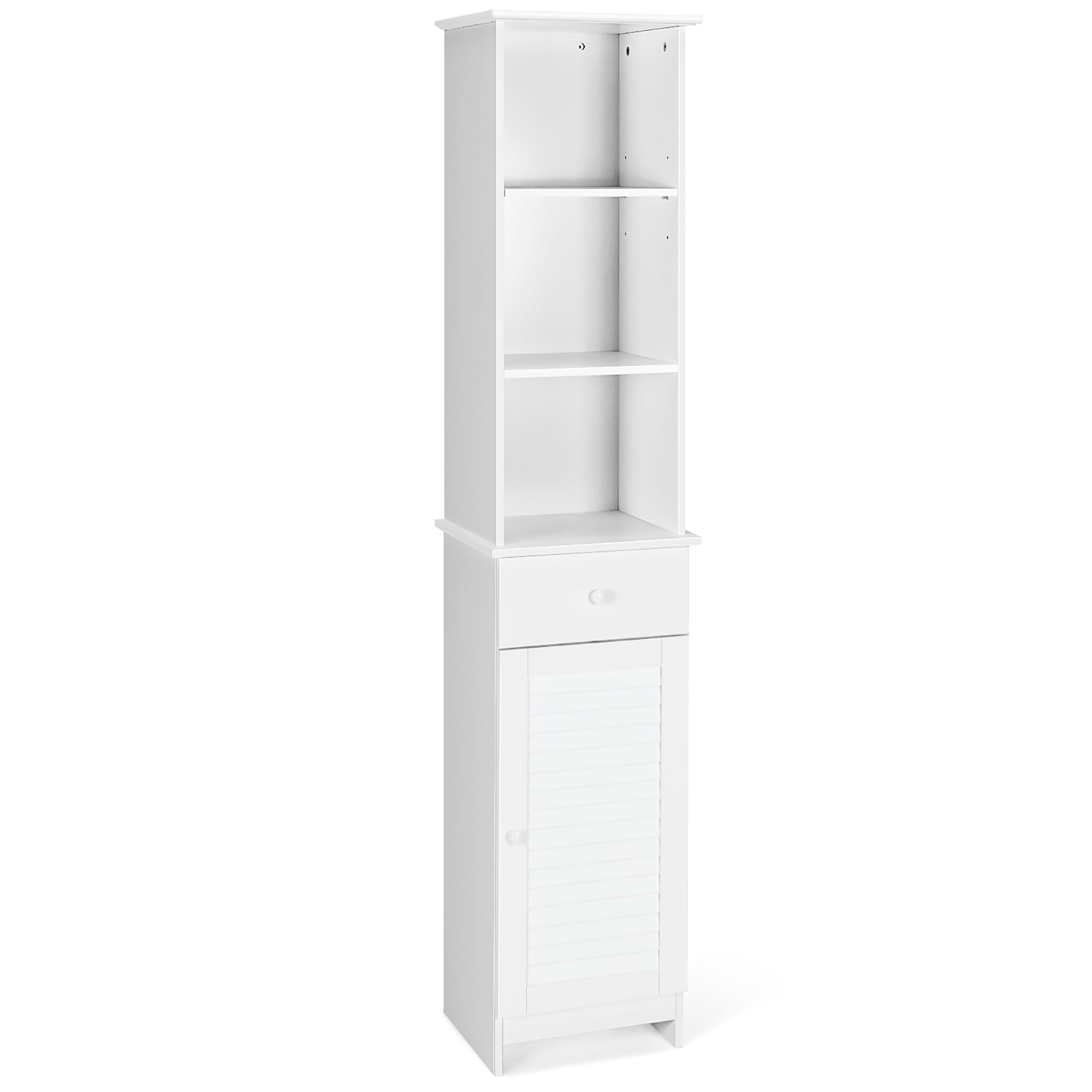 Costway Bathroom Corner Floor Cabinet Tall Bathroom Storage Cabinet w/  Shelves