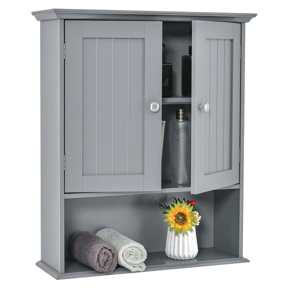 Costway Bathroom Wall Cabinet Medicine Storage Organizer with Adjustable Shelf & 2 Doors Gray