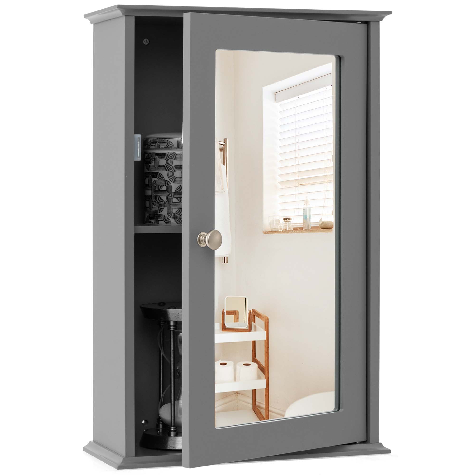 Costway Bathroom Wall Mounted Single Mirror Door Cupboard Storage  