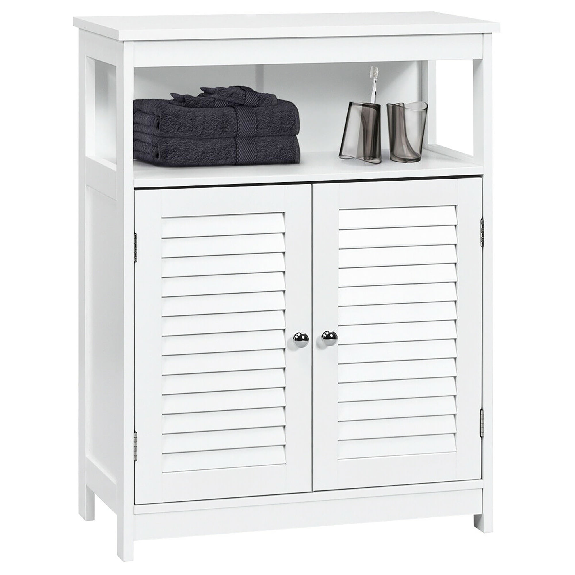 Wood Freestanding Bathroom Storage Cabinet with Double Shutter