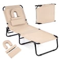 thumbnail image 1 of Costway Beach Chaise Lounge Chair with Face Hole Pillows & 4-Position Adjustable Backrest Beige, 1 of 9