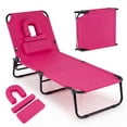 thumbnail image 1 of Costway Beach Chaise Lounge Chair with Face Hole Pillows & 4-Position Adjustable Backrest Pink, 1 of 9