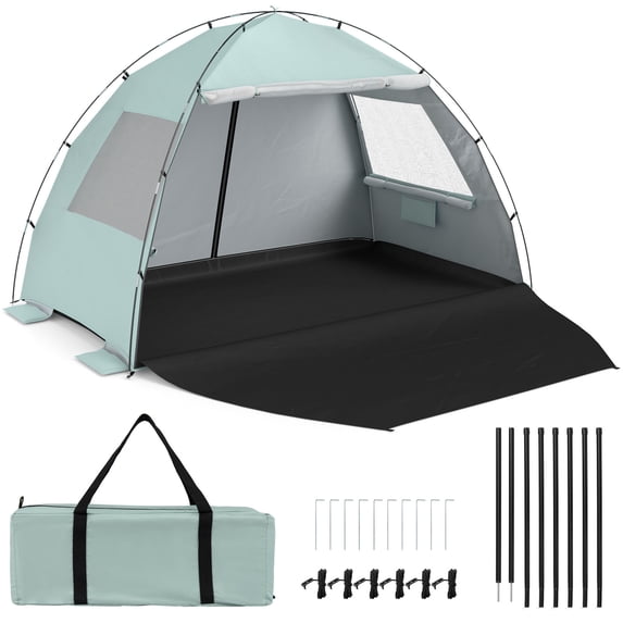 Costway Beach Tent Sun Shelter with Canopy Pop-Up 5-6 Person UPF50+ Sun Protection Green