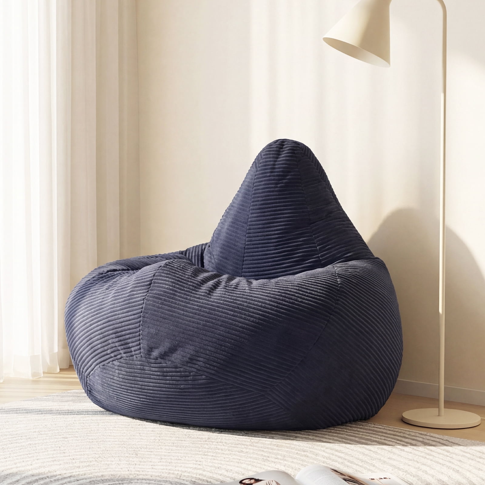 Costway Bean Bag Chair for Adults with Skin-friendly Corduroy Cover & Soft Sponge Filling Blue