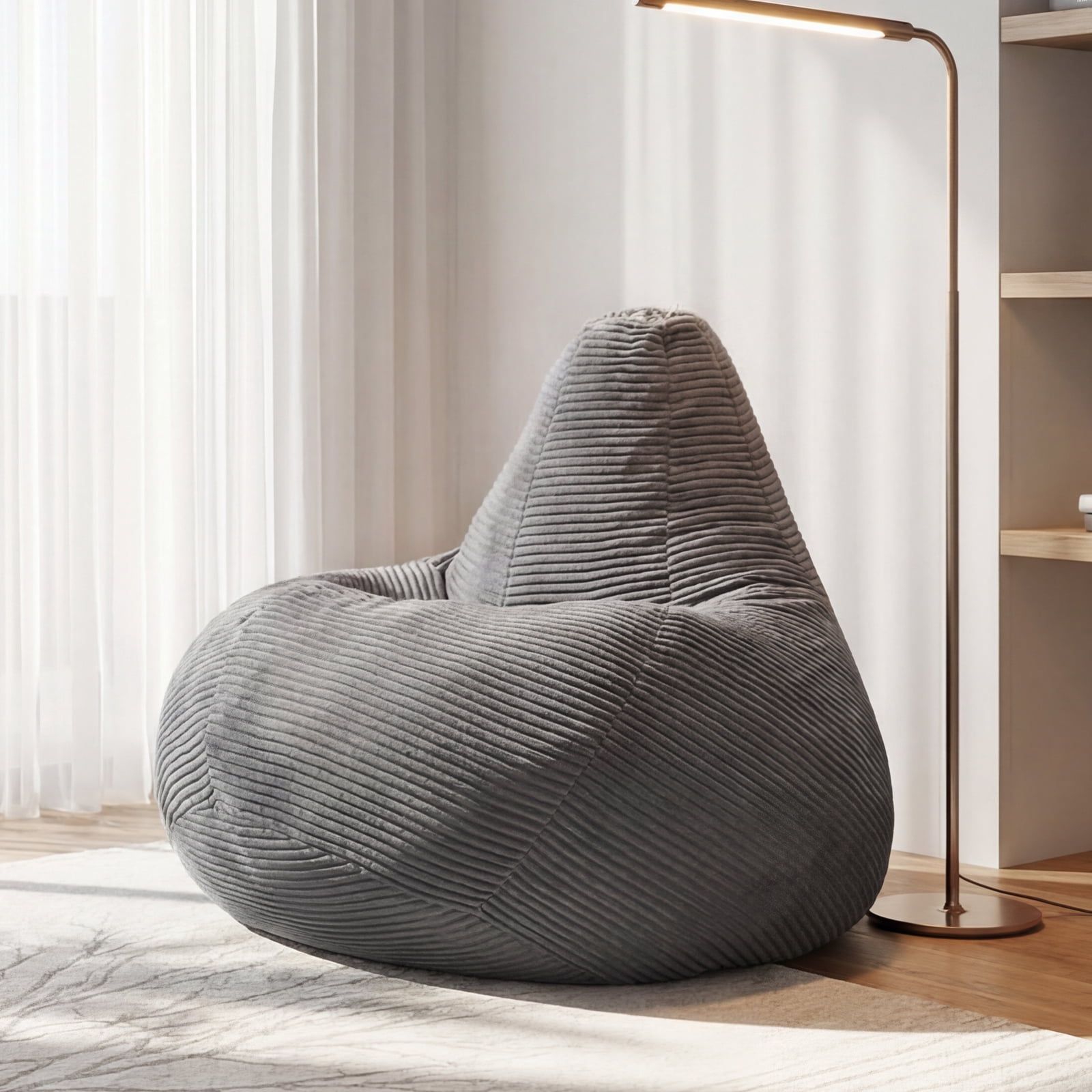 Costway Bean Bag Chair for Adults with Skin-friendly Corduroy Cover & Soft Sponge Filling Dark Gray