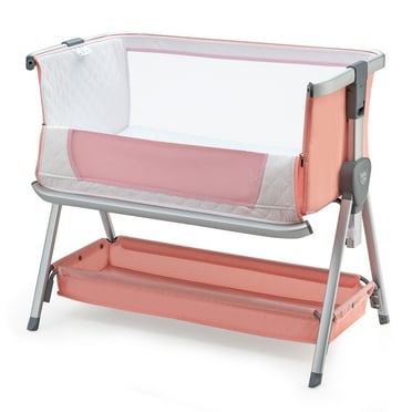 Costway Bed Side Crib Portable Adjustable Baby Infant Travel Sleeper Bassinet Peach
