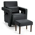 thumbnail image 1 of Costway Breathable Leathaire Single Sofa Chair w/ Ottoman & Waist Pillow Black, 1 of 11
