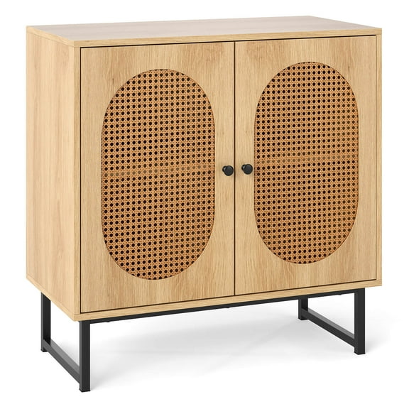 Costway Buffet Cabinet with 2 Doors Adjustable Shelf Metal Legs Accent Floor Cabinet Natural