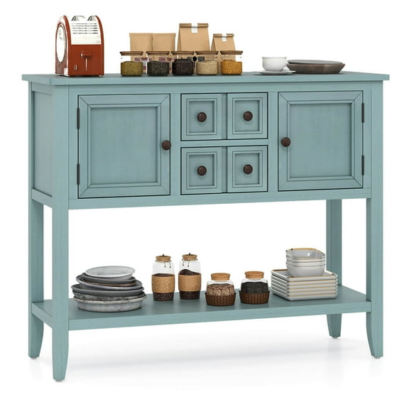 Costway Buffet Sideboard Cabinet Entryway Console Table with 2 Doors and 2 Drawers Blue