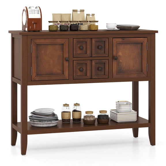 Costway Buffet Sideboard Cabinet Entryway Console Table with 2 Doors and 2 Drawers Brown