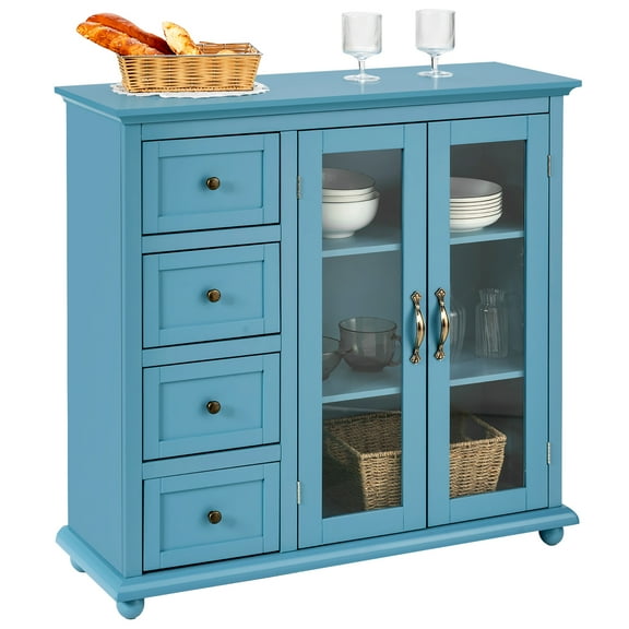 Costway Buffet Sideboard Table Kitchen Storage Cabinet w/ Drawers & Doors Blue
