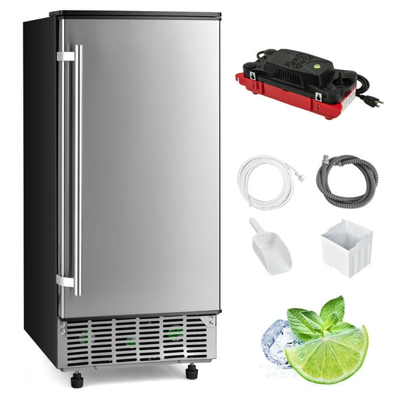 Costway Ice Maker Free-Standing/Under Counter Machine 80lbs/Day with External Drain Pump