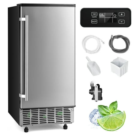 Costway - Built-in Ice Maker Free-Standing/Under Counter Machine 80lbs/Day w/ Drain Pump - Silver/Black