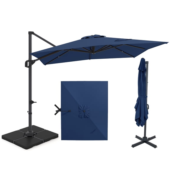 Costway Cantilever Umbrella with 220 LBS Base, Offset Hanging Umbrella with 360° Rotation Navy