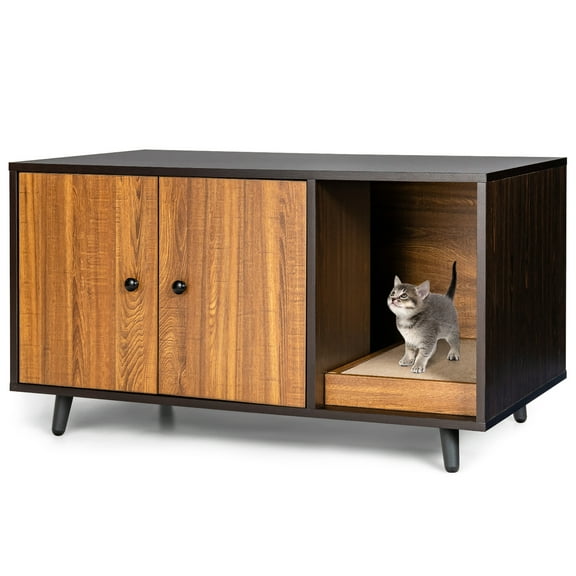 Costway Cat Litter Box Enclosure Cat Washroom Hidden Litter Box Enclosure Coffee
