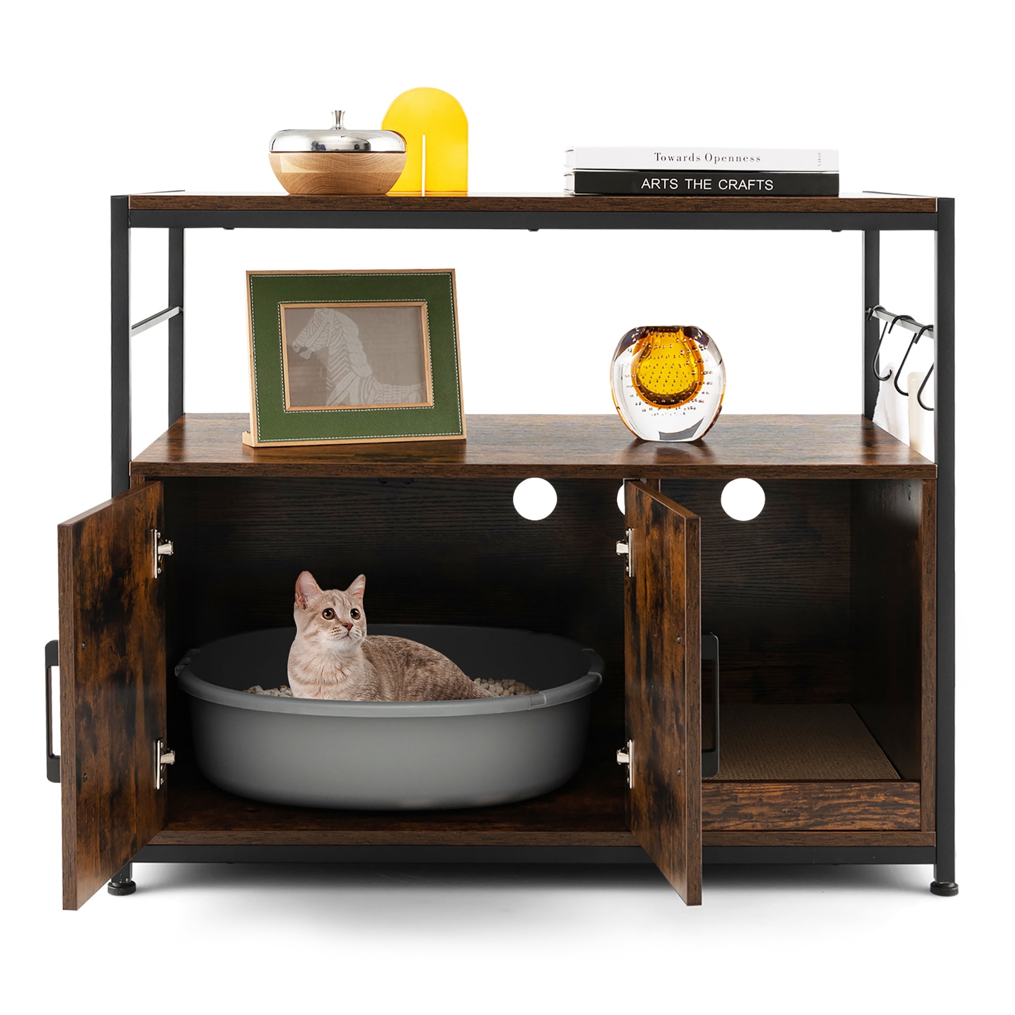 Costway Cat House Litter Box Enclosure Wooden End Table