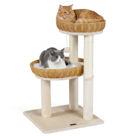 Costway Cat Tree, 30-Inch Cat Tower with 2 Rattan Cat Baskets, Sisal Scratching Post
