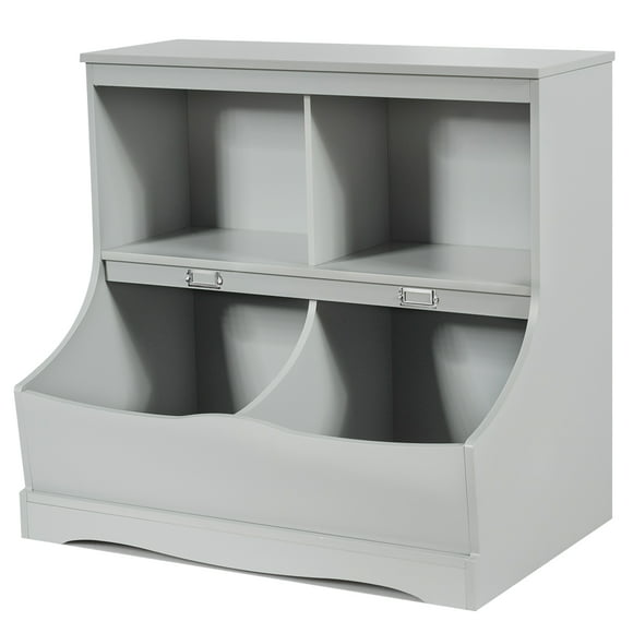 Costway Children's Multi-Functional Bookcase Toy Storage Bin Kids Floor Cabinet Grey
