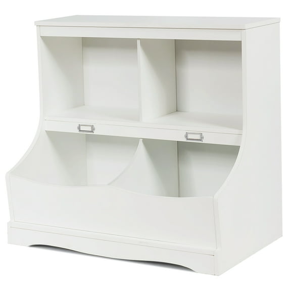 Costway Children's Multi-Functional Bookcase Toy Storage Bin Kids Floor Cabinet White