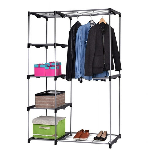 Costway Closet Organizer Storage Rack Portable Wardrobe Garment Hanger Double Rod Shelf
