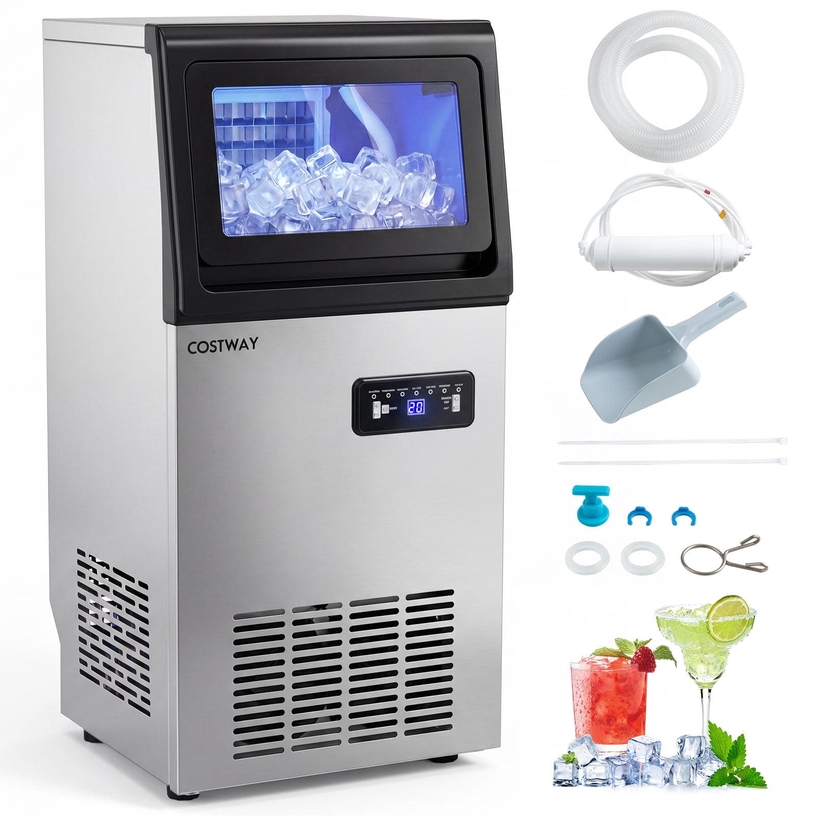 Costway Commercial Ice Maker 110 lbs/24H, Stainless Steel Ice Machine with 25 lbs Capacity