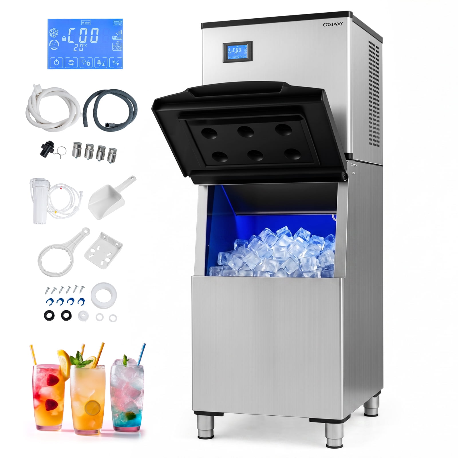 Costway Commercial Ice Maker 450 lbs/24H Ice Machine with 250 lbs Storage Bin Self-cleaning