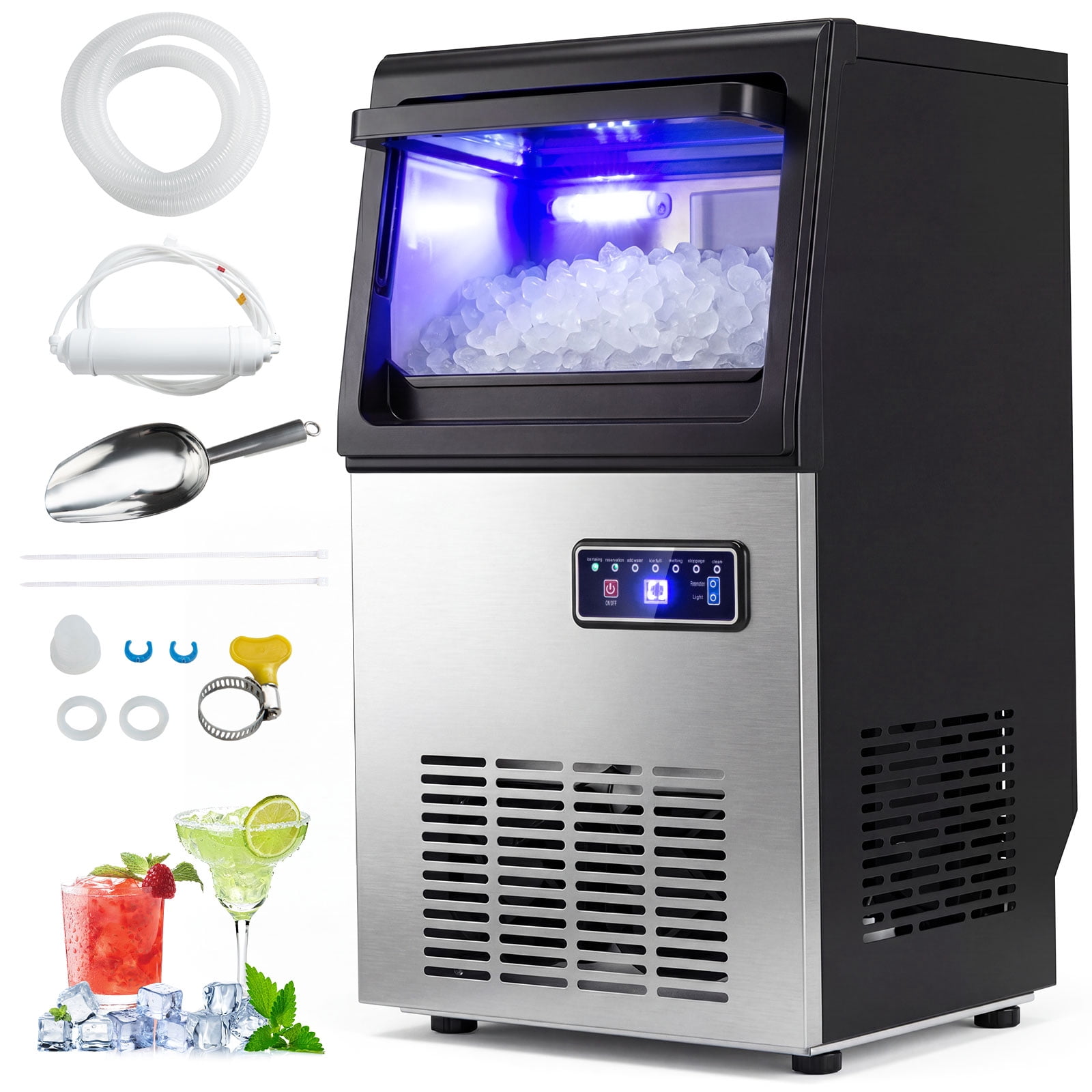 Costway Commercial Nugget Ice Maker, 90 LBS/24H Freestanding Undercounter Ice Machine