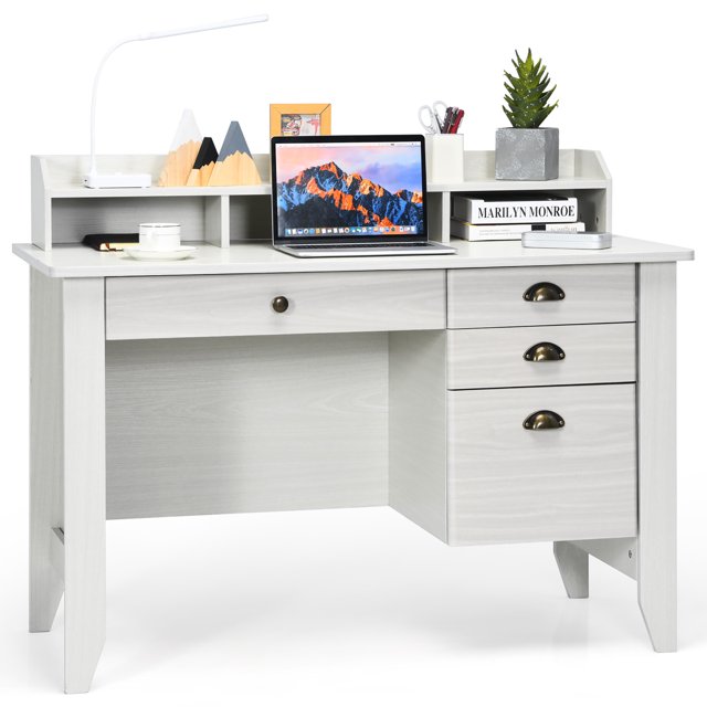Costway Office Computer Desk with Extra Storage Drawers, Sturdy Home