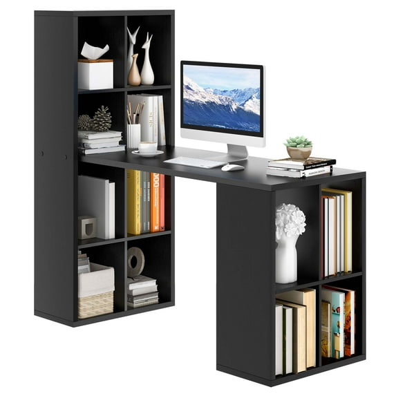 Costway Computer Desk with Bookshelf 12 Cubes Study Writing Table Laptop Workstation